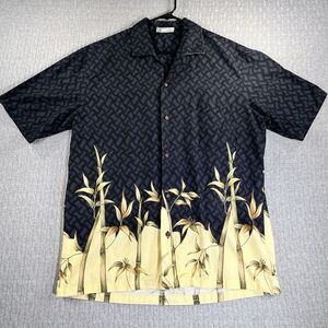 Winnie Fashion Hawaiian Shirt Mens Large Black Bamboo Print Button Up Aloha